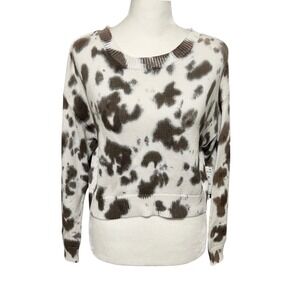 Treasure & Bond Womens Size M Mocha Brown White Tie Dye Crop Knit Cotton Sweater